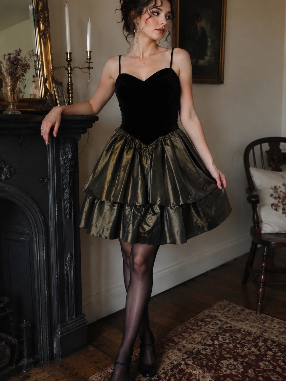 Laura Ashley Vintage Velvet & Taffeta Party Dress Mini | Coquette Gothic